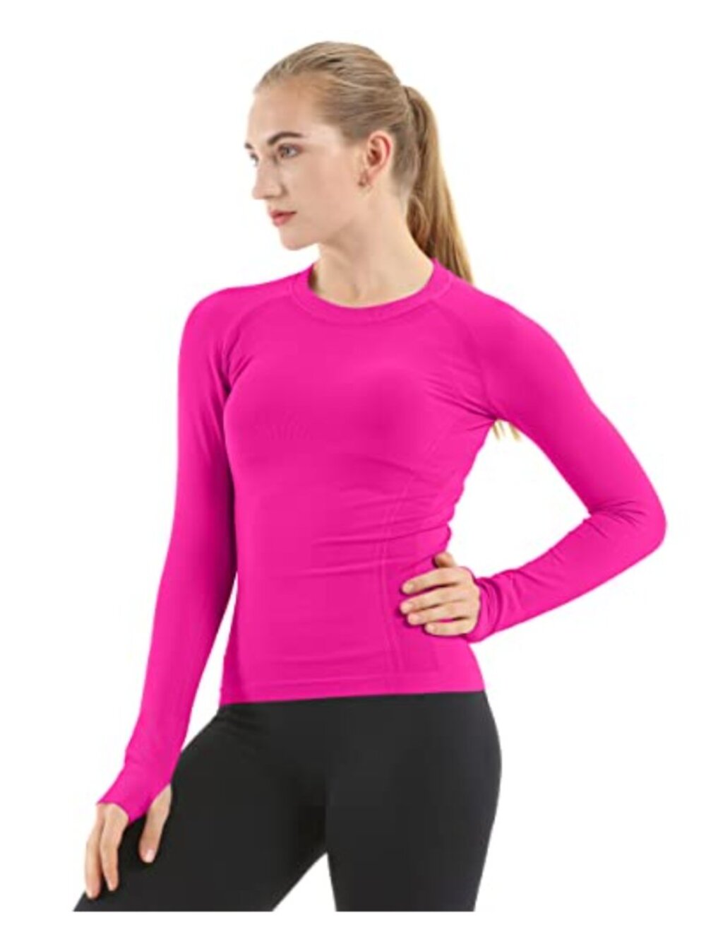 Seamless Long Sleeve Workout Shirt Nylon Elastane Slim Fit Yoga Running Top